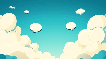 Whimsical Cartoon Sky with Fluffy Clouds and Speech Bubbles