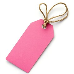 pastel pink cardboard label with jute string isolated on white background