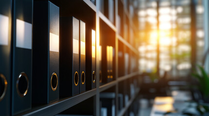 A close-up shot focusing on a few labeled archive folders, with additional shelves visible in the blurred background to emphasize scale and organization.