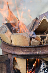 burning wood burning in a fireplace