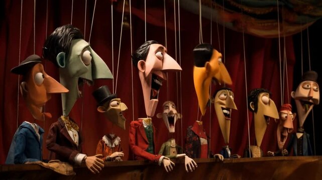 Puppets caricature of chattering politicians moved by strings
