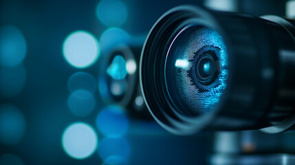 A high-definition close-up of the lens array on a modern autorefractor, with reflections of light patterns, representing meticulous eye examination.