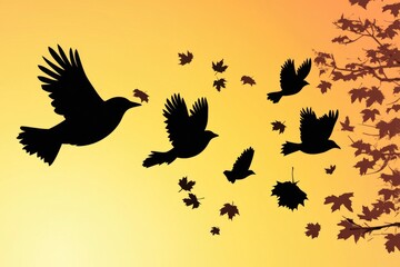 Fototapeta premium A group of birds soaring through the air above a tree, providing a sense of freedom and natural beauty