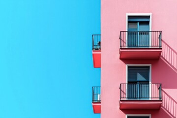 Fototapeta premium A minimalist background featuring the facade of a luxury residential complex with sleek balconies