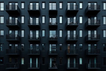 Obraz premium A minimalist background featuring the facade of a luxury residential complex with sleek balconies