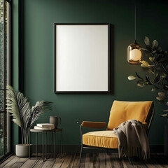 Dark cottagecore living room commercial product photography interior design magazine picture frame framing flat white mockup landscape paper advertisement for a pic