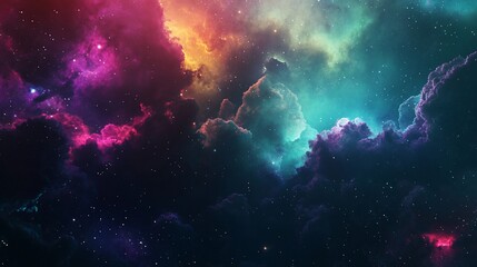 Fototapeta premium Cosmic Nebula: A Celestial Tapestry of Vibrant Hues