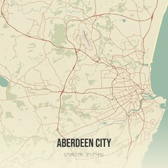 Fototapeta premium Retro UK map of Aberdeen City. Vintage street map.