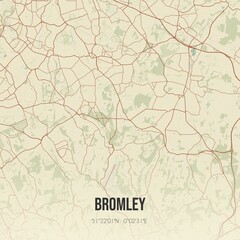 Retro UK map of Bromley. Vintage street map.