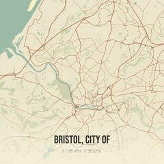 Retro UK map of Bristol, City of. Vintage street map.