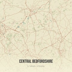 Retro UK map of Central Bedfordshire. Vintage street map.