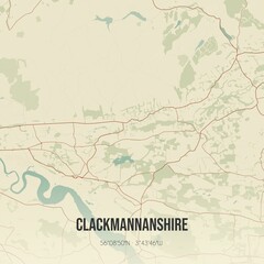 Obraz premium Retro UK map of Clackmannanshire. Vintage street map.