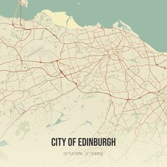 Fototapeta premium Retro UK map of City of Edinburgh. Vintage street map.