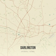 Retro UK map of Darlington. Vintage street map.