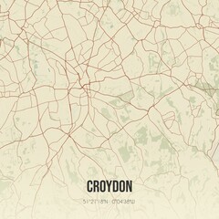 Retro UK map of Croydon. Vintage street map.