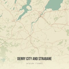 Fototapeta premium Retro UK map of Derry City and Strabane. Vintage street map.