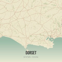 Retro UK map of Dorset. Vintage street map.