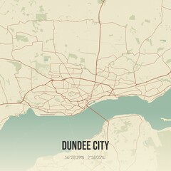 Fototapeta premium Retro UK map of Dundee City. Vintage street map.