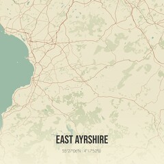 Retro UK map of East Ayrshire. Vintage street map.