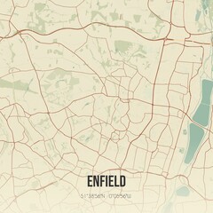Retro UK map of Enfield. Vintage street map.