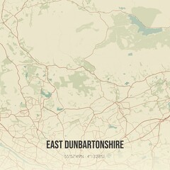 Retro UK map of East Dunbartonshire. Vintage street map.