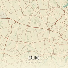 Retro UK map of Ealing. Vintage street map.