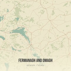 Fototapeta premium Retro UK map of Fermanagh and Omagh. Vintage street map.