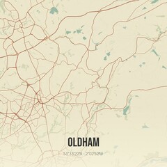 Retro UK map of Oldham. Vintage street map.