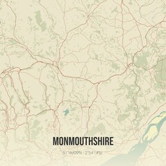 Fototapeta premium Retro UK map of Monmouthshire. Vintage street map.