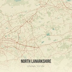 Retro UK map of North Lanarkshire. Vintage street map.