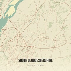 Fototapeta premium Retro UK map of South Gloucestershire. Vintage street map.