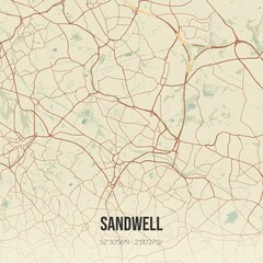 Retro UK map of Sandwell. Vintage street map.