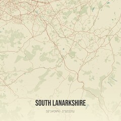 Obraz premium Retro UK map of South Lanarkshire. Vintage street map.