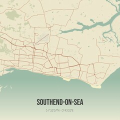 Retro UK map of Southend-on-Sea. Vintage street map.