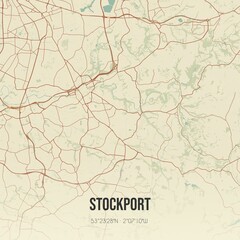 Retro UK map of Stockport. Vintage street map.