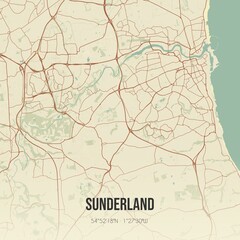 Retro UK map of Sunderland. Vintage street map.
