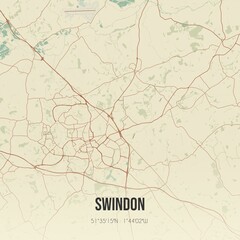 Retro UK map of Swindon. Vintage street map.