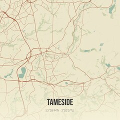 Retro UK map of Tameside. Vintage street map.