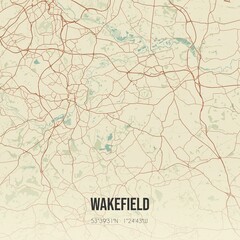 Retro UK map of Wakefield. Vintage street map.