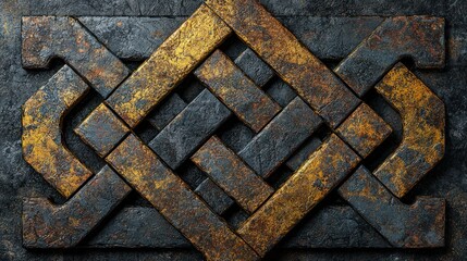 Rusted gold knotwork design on dark stone