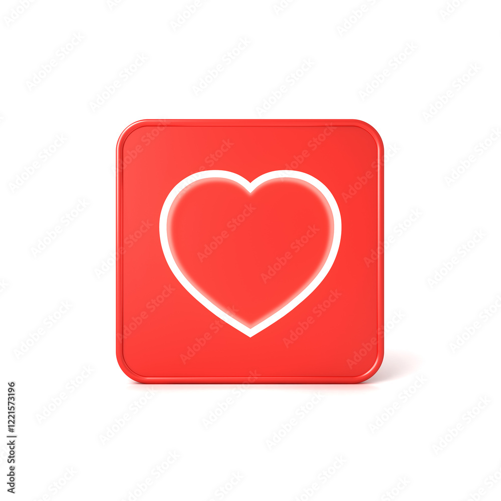 Aufkleber Blank neon love like heart shape icon in red round square sign isolated on white background with shadow minimal conceptual 3D rendering