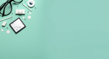 Ophthalmology examination tools on light green background