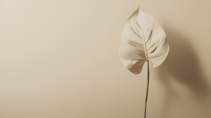 Single large beige leaf against a muted beige background.  Soft lighting creates a serene mood.