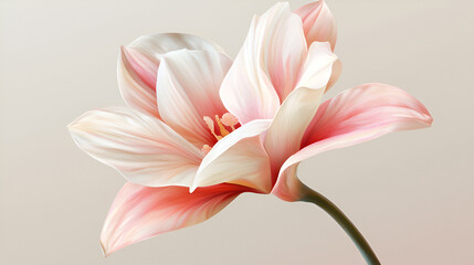Fototapeta premium Delicate pink and white flower blossom, showcasing intricate details and soft petals against a neutral background.