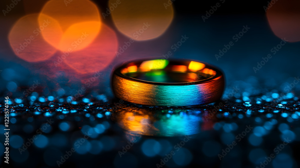 Poster ring with rainbow colored light in the background creating a vibrant and colorful display