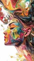 Fototapeta premium Abstract Colorful Woman Portrait Vibrant Paint Splash Art