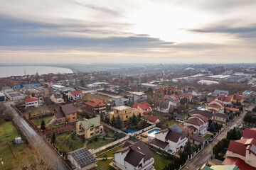 Fototapeta premium Morning aerial cityscape of Galati, Romania
