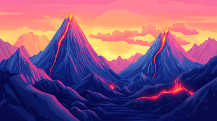 There is a volcano with lava and lava on top of it. Lava Peaks. Illustration