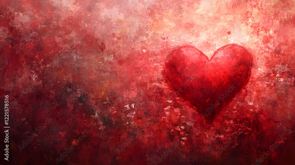 Poster red heart centered on a vibrant red background creating a simple and striking visual composition