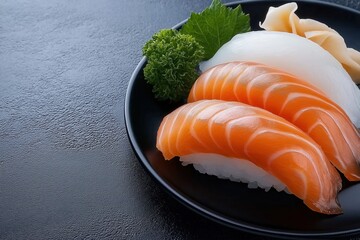 A plate of assorted sushi with a variety of fish and vegetables